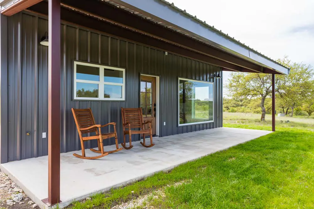 Metal cabin with a porch