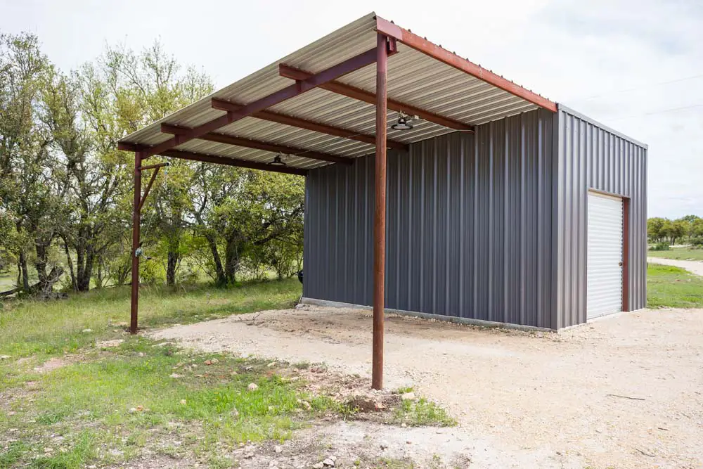Metal shed with a sloped roof
