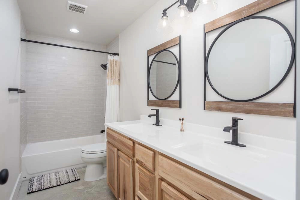 Modern bathroom with dual sinks